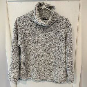 Eileen Fisher Marled Black and White Cowl Neck Sweater